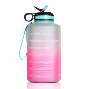Water Bottle with Time Marker - Straw & Chug Lids - 128 oz Water Bottle with Straw - BPA Free Gym Water Bottle with Handle, Gallon Water Jug, Bike Water Bottles