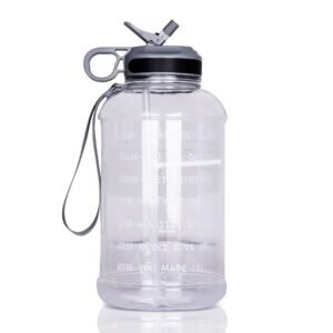 1 Gallon Water Bottle with Straw, 128 oz Large Water Jug Times to Drink, Reusable Leak Proof Jug Handle with Strap, 2 Lids BPA Free Big Sports for Fitness Gym Camping