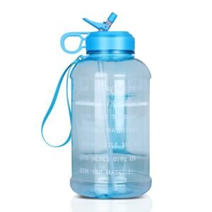 1 Gallon Water Bottle with Straw, 128 oz Large Bottles Times to Drink, Reusable Leak Proof Jug Handle, 2 Lids BPA Free Big Sports for Fitness Gym